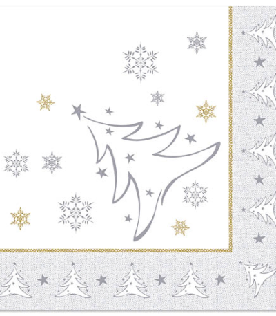 Product foto van Servetten zilver "X-Mas Elegance" set van 50