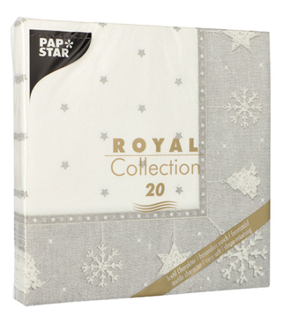 Product foto van Servetten zilver "X-Mas" set van 20 ROYAL Collection 40x40 cm