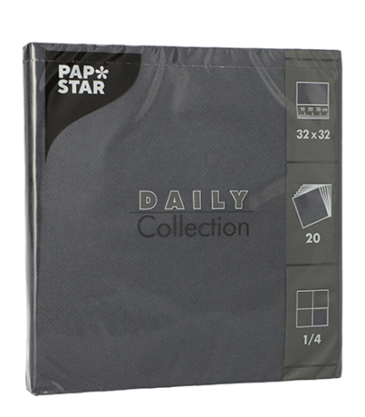 Product foto van Servetten zwart 1/4 vouw 32cm x 32cm set van 20 DAILY Collection