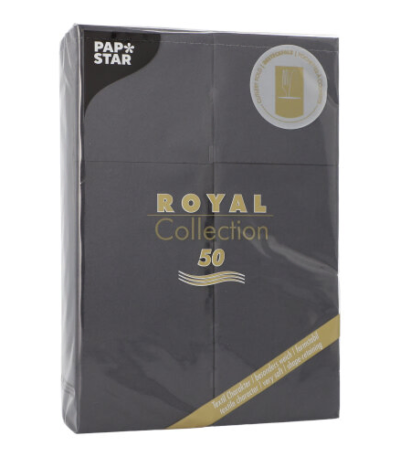 Product foto van Servetten zwart met bestekvouw set van 50 48x30 cm Royal Collection