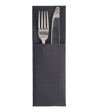 Product foto van Servetten zwart met bestekvouw set van 50 48x30 cm Royal Collection