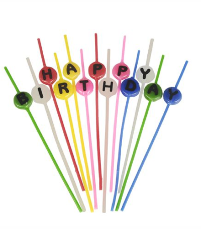 Product foto van Spaghettikaarsen assorti kleuren 16cm set van 50 Happy Birthday