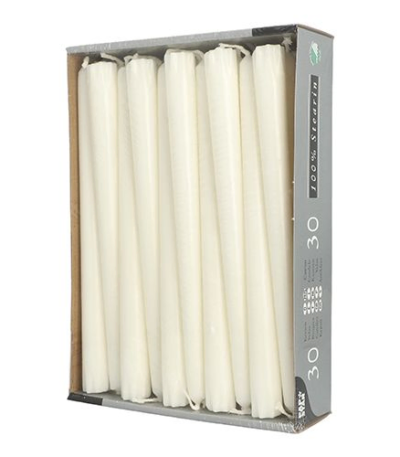 Product foto van Stearine kandelaarkaarsen wit set van 30