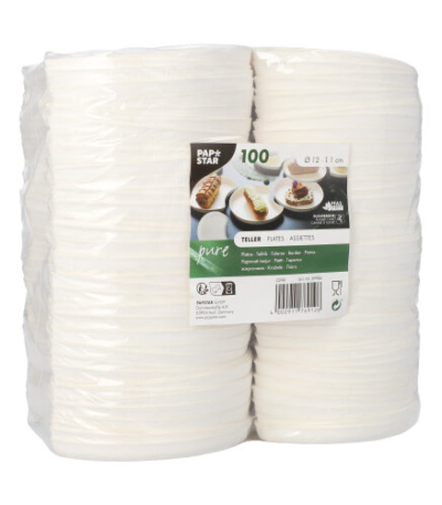 Product foto van Suikerriet Borden Halfmaan Wit Cella set van 100