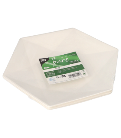 Product foto van Suikerriet Borden Hexagonaal Wit set van 12 Diamond