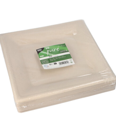 Product foto van Suikerriet Borden hoekig natuur set van 50 26cm