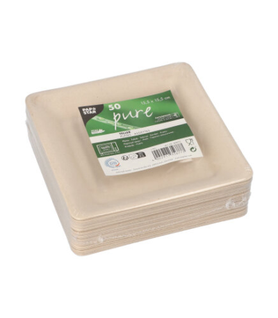 Product foto van Suikerriet Borden hoekig natuur set van 50