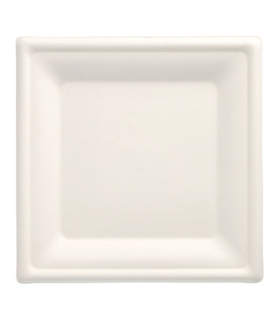 Product foto van Suikerriet Borden hoekig wit set van 100