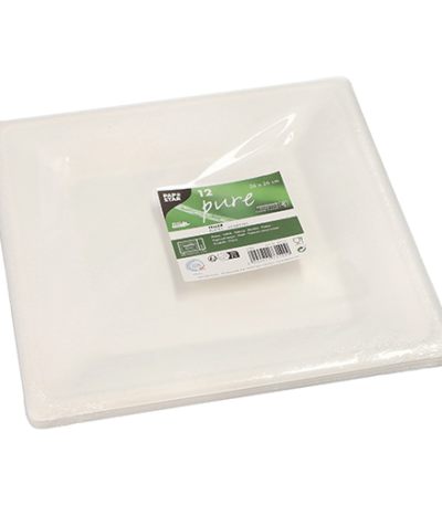 Product foto van Suikerriet Borden hoekig wit set van 12