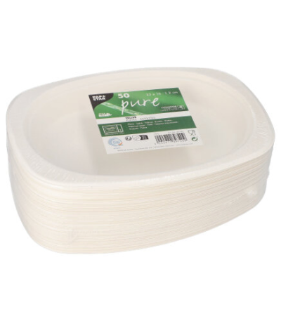 Product foto van Suikerriet Borden ovaal wit set van 50 200ml