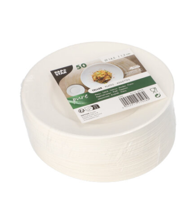 Product foto van Suikerriet Borden rond wit set van 50 15cm Cella