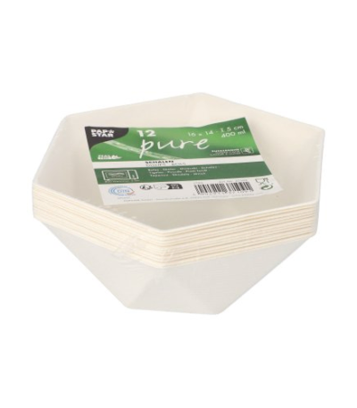 Product foto van Suikerriet Schalen wit hexagonaal set van 12 Diamond