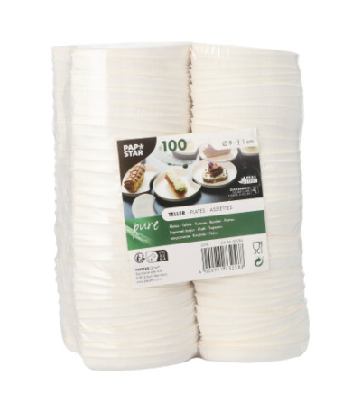 Product foto van Suikerriet borden halve maan wit set van 100 Cella