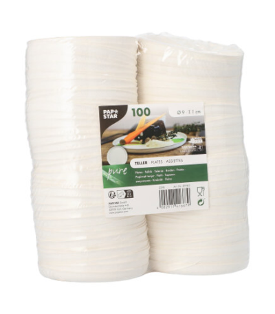 Product foto van Suikerriet borden rond wit set van 100 Cella