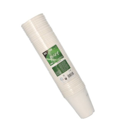 Product foto van Suikerriet drinkbekers wit set van 50 300ml warm