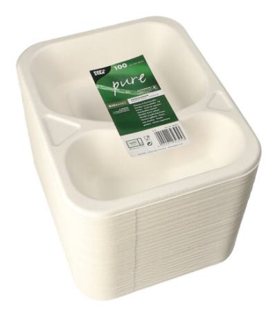 Product foto van Suikerriet menubakjes 2-vaks wit set van 100