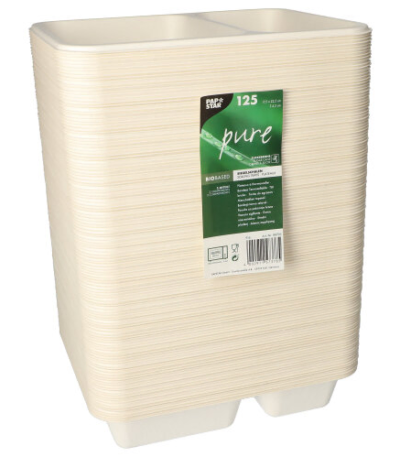 Product foto van Suikerriet menubakjes 2-vaks wit set van 125 1250ml