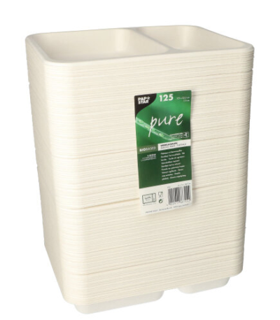 Product foto van Suikerriet menubakjes 2-vaks wit set van 125