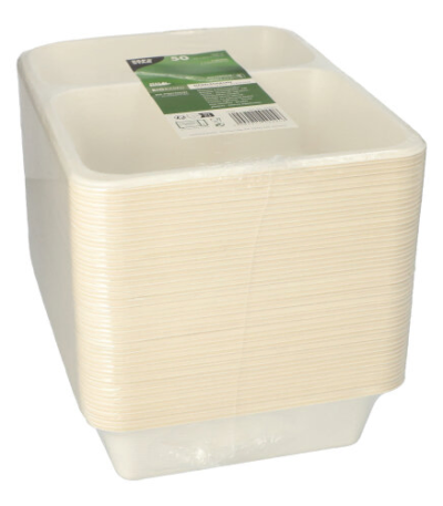 Product foto van Suikerriet menubakjes PLA coating 2-vaks 1200ml set van 50