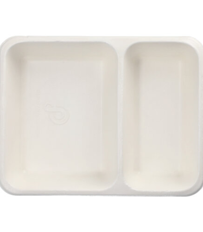 Product foto van Suikerriet menubakjes PLA coating 2-vaks 1200ml set van 50