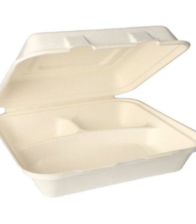 Product foto van Suikerriet menuboxen 3-vaks wit set van 25