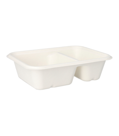 Product foto van Suikerriet schalen 2-vaks wit set van 50