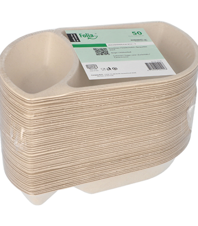 Product foto van Suikerriet snackbakjes 2-vaks natuur set van 50