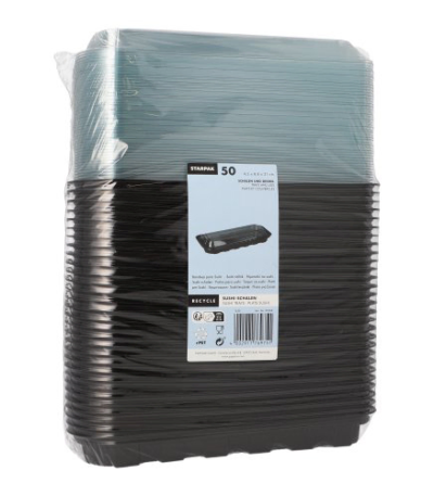 Product foto van Sushi schalen R-PET zwart transparant deksel set van 50