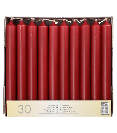 Product foto van Tafelkaarsen bordeaux set van 30
