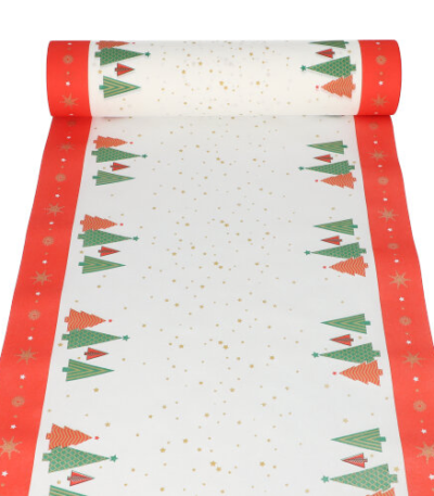 Product foto van Tafellopers Airlaid Plain Christmas Trees 24m