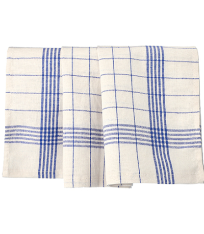 Product foto van Theedoeken katoen/hennep wit/blauw set van 10 Halbleinen