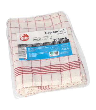 Product foto van Theedoeken katoen/linnen rood/wit set van 10 Halbleinen