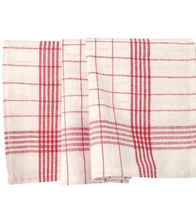 Product foto van Theedoeken katoen/linnen rood/wit set van 10 Halbleinen