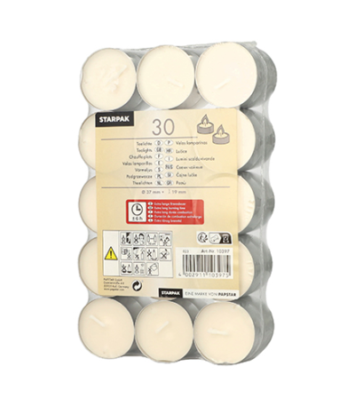Product foto van Theelichtjes wit set van 30 extra lange brandtijd 6h