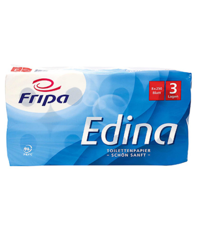 Product foto van Toiletpapier tissue 3-laags wit Edina 8 rollen