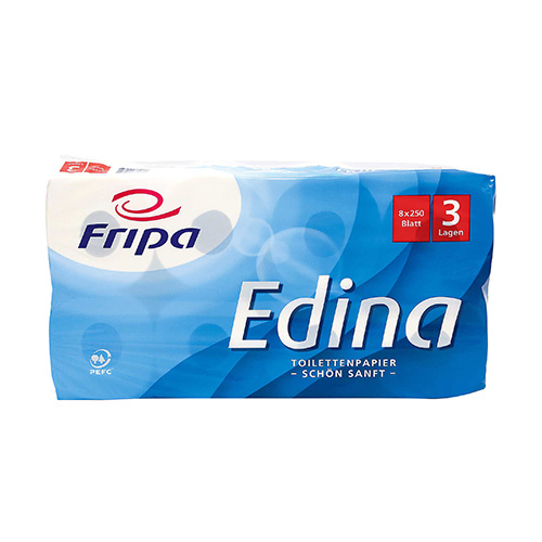 Product foto van Toiletpapier tissue 3-laags wit Edina 8 rollen