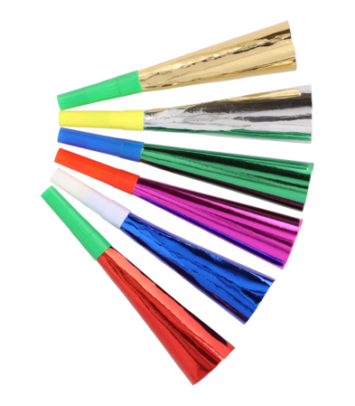 Product foto van Trompetjes assorti kleuren metallic set van 6