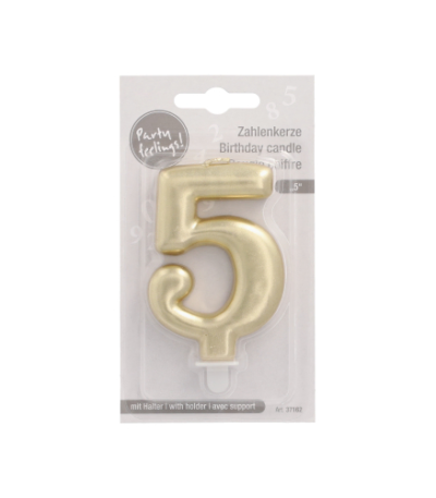 Product foto van Verjaardagskaarsjes met houder goud 5 stuks