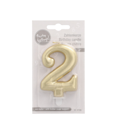 Product foto van Verjaardagskaarsjes met houder goud 7 cm set van 2
