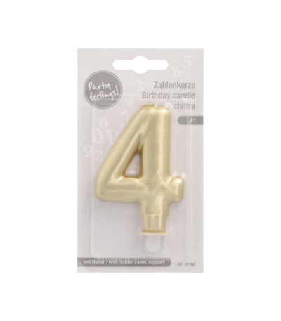 Product foto van Verjaardagskaarsjes met houder goud 7cm set van 4