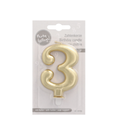 Product foto van Verjaardagskaarsjes met houder goud set van 3