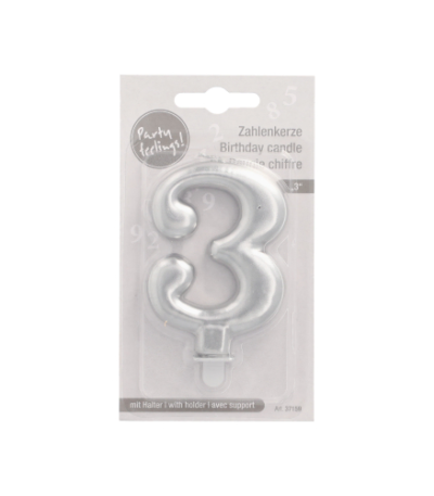 Product foto van Verjaardagskaarsjes met houder zilver 3 stuks