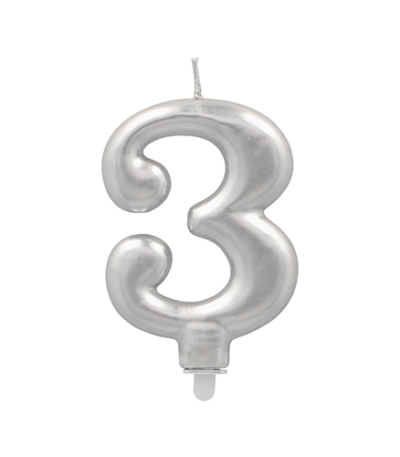 Product foto van Verjaardagskaarsjes met houder zilver 3 stuks