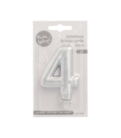 Product foto van Verjaardagskaarsjes met houder zilver 4 stuks