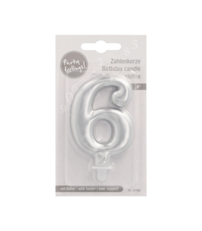 Product foto van Verjaardagskaarsjes met houder zilver 6stuks