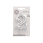 Product foto van Verjaardagskaarsjes met houder zilver 7cm set van 2
