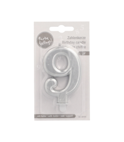 Product foto van Verjaardagskaarsjes met houder zilver 9 stuks