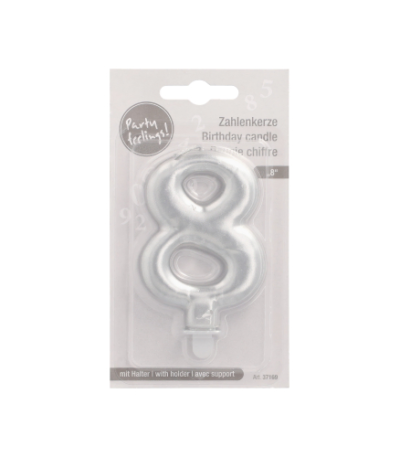 Product foto van Verjaardagskaarsjes met houder zilver set van 8