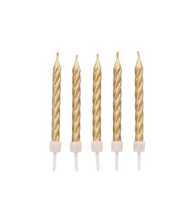 Product foto van Verjaardagskaarsjes op houder goud 12 stuks