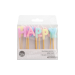 Product foto van Verjaardagskaarsjes pastell 8cm Happy Birthday